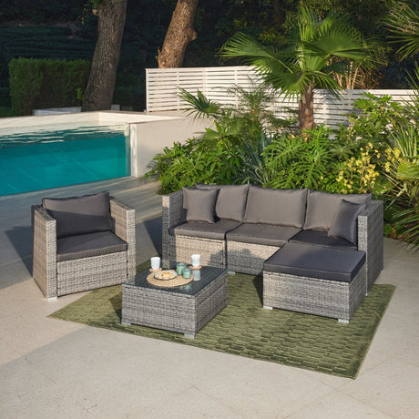 Hanoi Rattan Garden Sofa Set with Grey Cushions - TGC