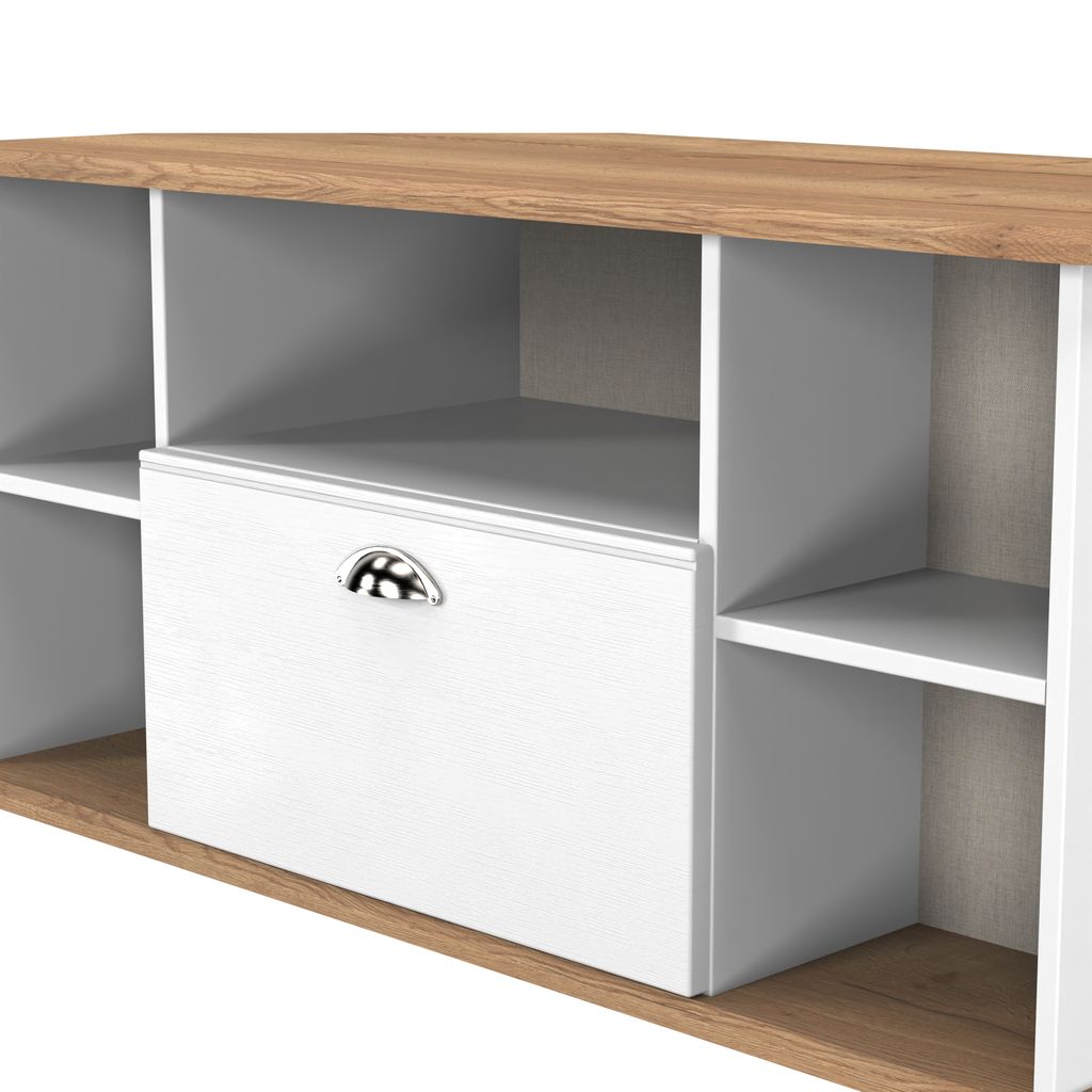 Victoria 1 Drawer Open Shelf Corner TV Unit with Riviera Oak Top