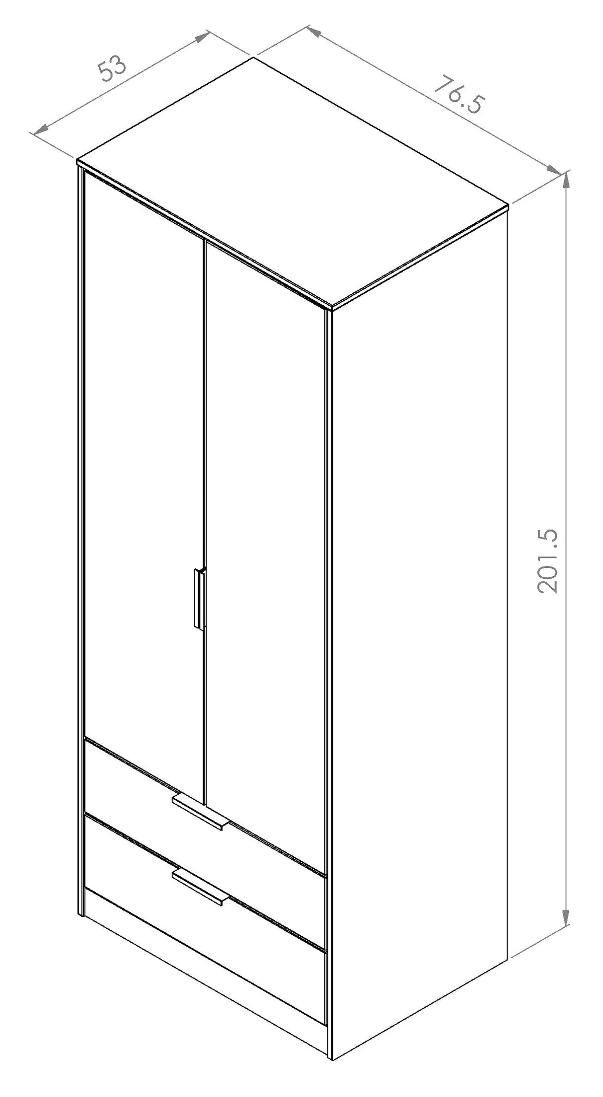Hong Kong 2 Door 2 Drawer Wardrobe - Welcome Furniture