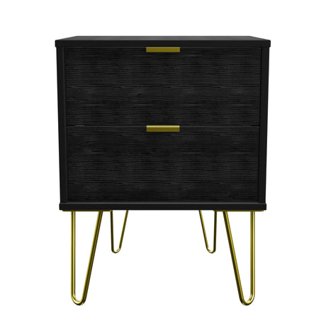 Hong Kong 2 Drawer Bedside Cabinet with Gold Hairpin Legs - Welcome Furniture