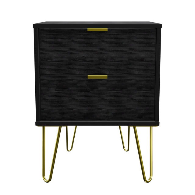 Hong Kong 2 Drawer Bedside Cabinet with Gold Hairpin Legs - Welcome Furniture