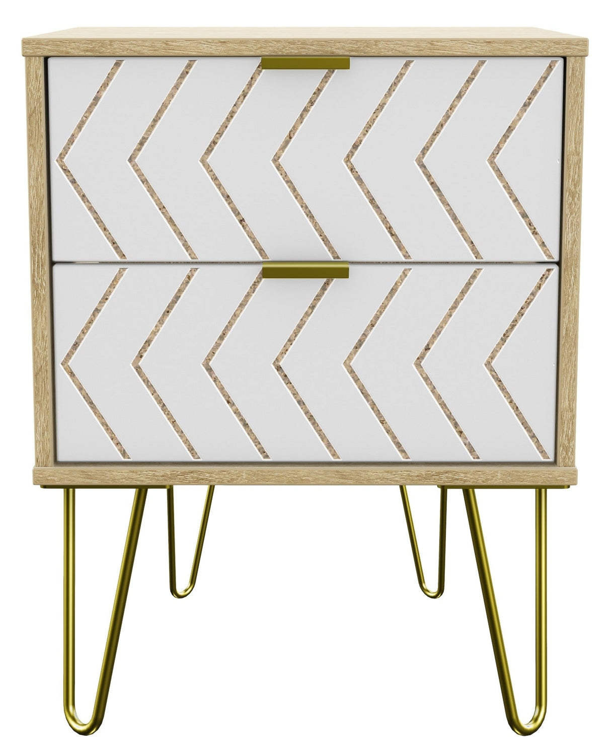 Hong Kong 2 Drawer Bedside Cabinet with Gold Hairpin Legs - Welcome Furniture