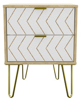 Hong Kong 2 Drawer Bedside Cabinet with Gold Hairpin Legs - Welcome Furniture