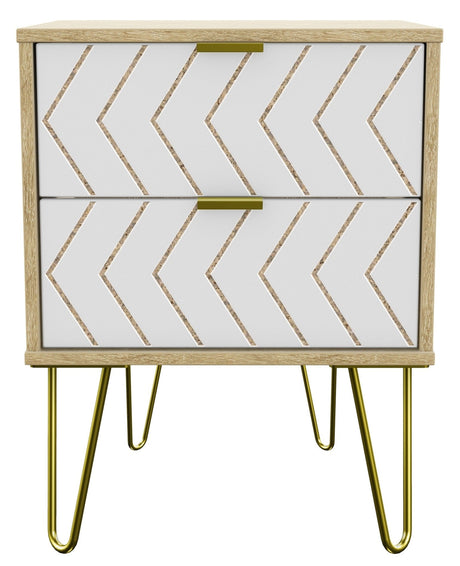 Hong Kong 2 Drawer Bedside Cabinet with Gold Hairpin Legs - Welcome Furniture