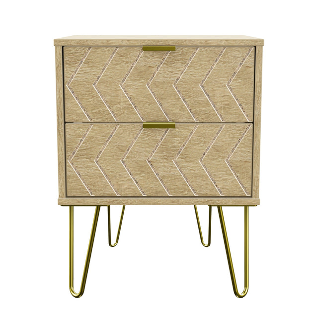 Hong Kong 2 Drawer Bedside Cabinet with Gold Legs - Welcome Furniture