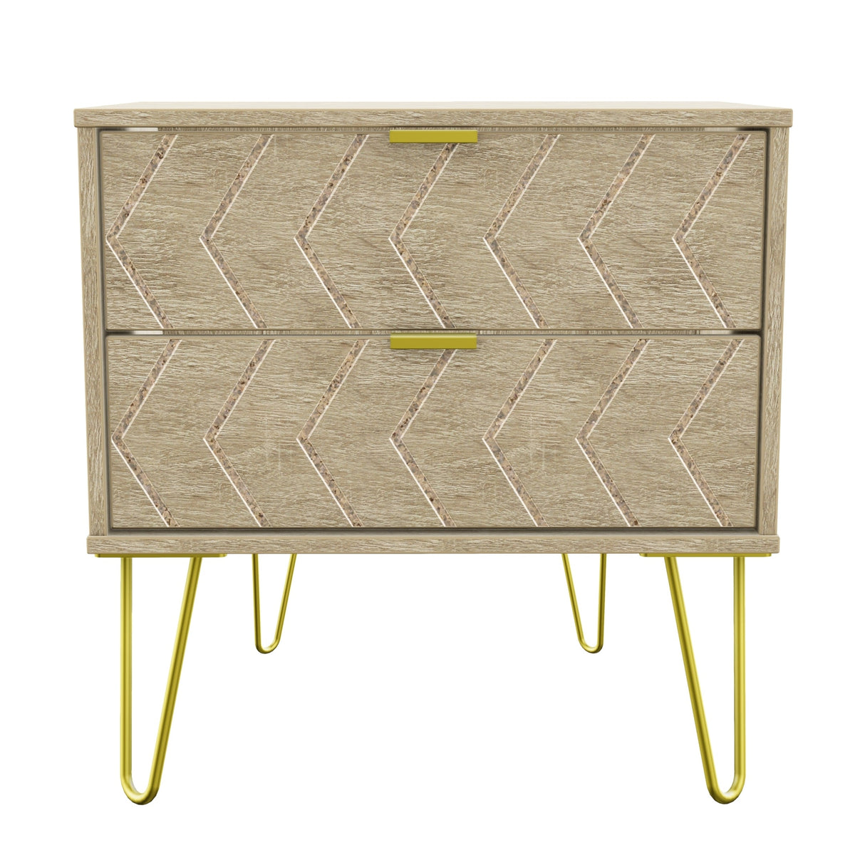 Hong Kong 2 Drawer Midi Chest with Gold Hairpin Legs - Welcome Furniture