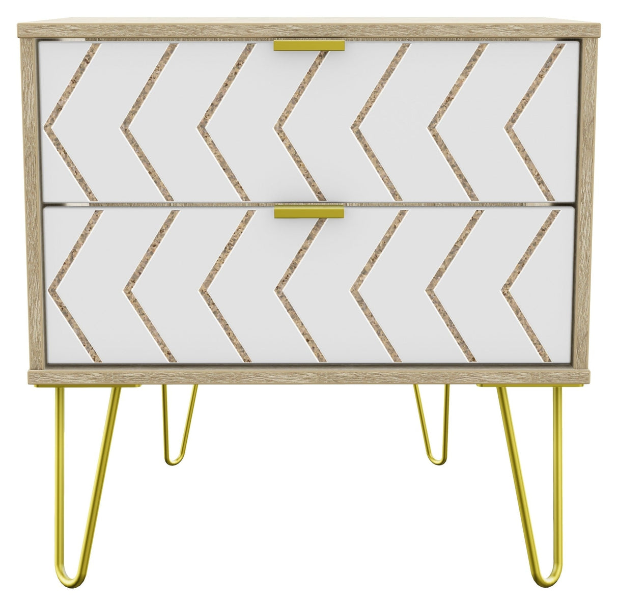 Hong Kong 2 Drawer Midi Chest with Gold Hairpin Legs - Welcome Furniture