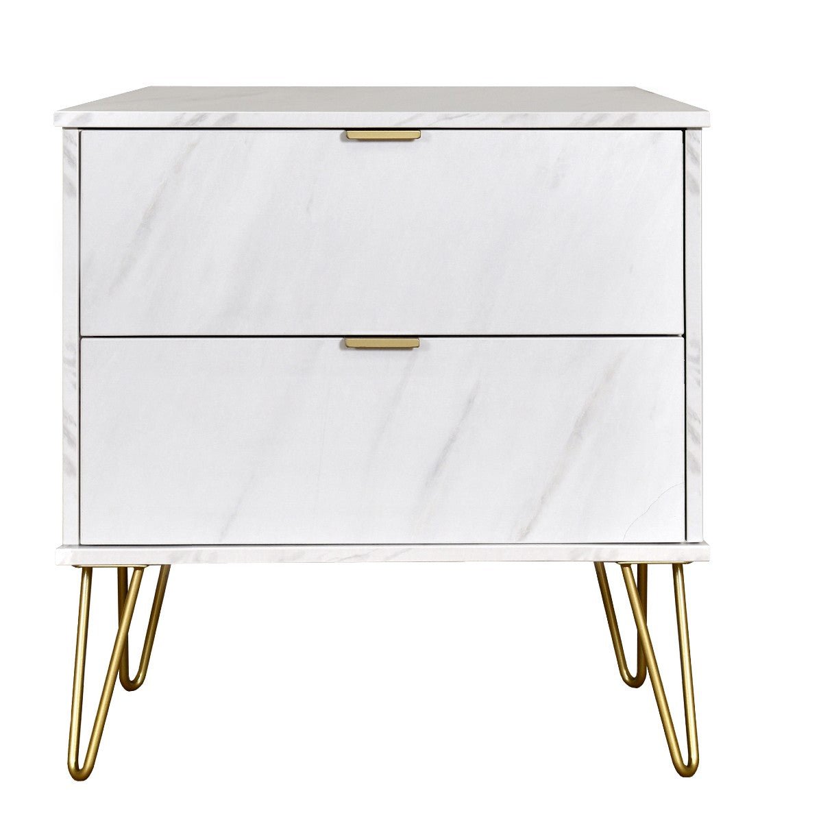 Hong Kong 2 Drawer Midi Chest with Gold Hairpin Legs - Welcome Furniture
