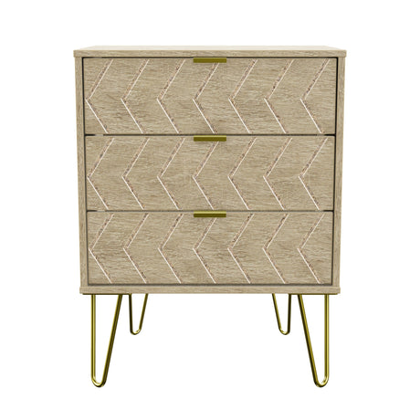 Hong Kong 3 Drawer Midi Chest with Gold Hairpin Legs - Welcome Furniture