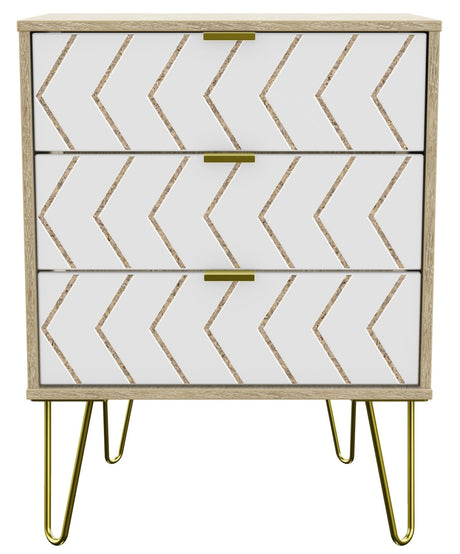 Hong Kong 3 Drawer Midi Chest with Gold Hairpin Legs - Welcome Furniture