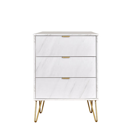 Hong Kong 3 Drawer Midi Chest with Gold Hairpin Legs - Welcome Furniture