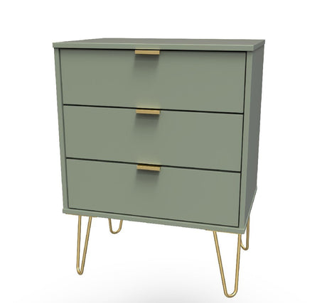 Hong Kong 3 Drawer Midi Chest with Gold Hairpin Legs - Welcome Furniture