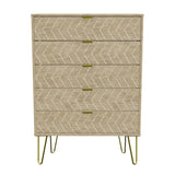 Hong Kong 5 Drawer Chest with Gold Hairpin Legs - Welcome Furniture