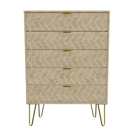Hong Kong 5 Drawer Chest with Gold Hairpin Legs - Welcome Furniture