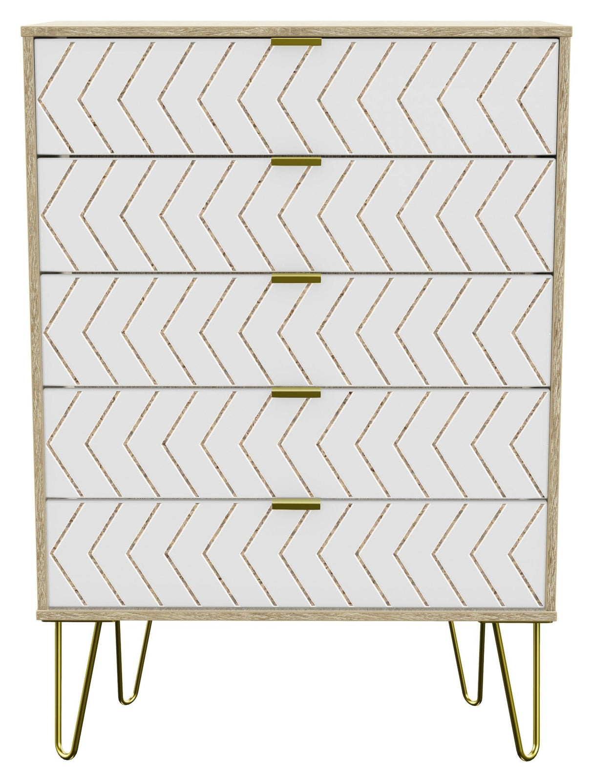 Hong Kong 5 Drawer Chest with Gold Hairpin Legs - Welcome Furniture