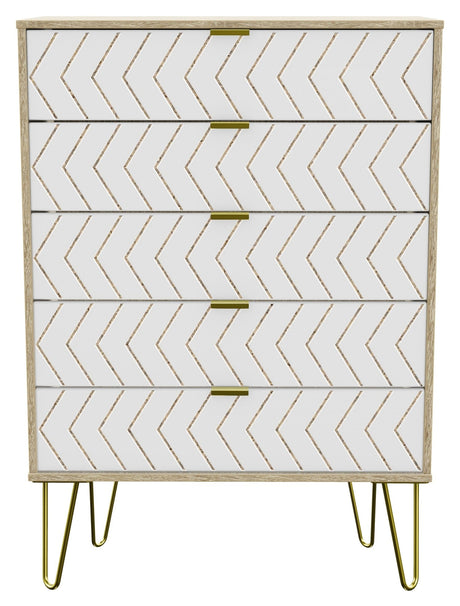 Hong Kong 5 Drawer Chest with Gold Hairpin Legs - Welcome Furniture