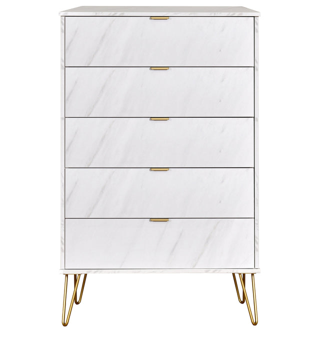 Hong Kong 5 Drawer Chest with Gold Hairpin Legs - Welcome Furniture