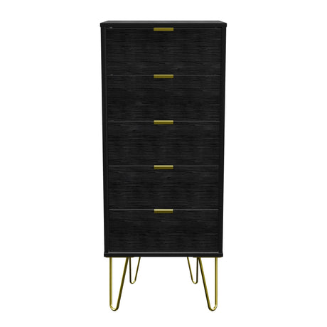 Hong Kong 5 Drawer Narrow Chest with Gold Hairpin Legs - Welcome Furniture