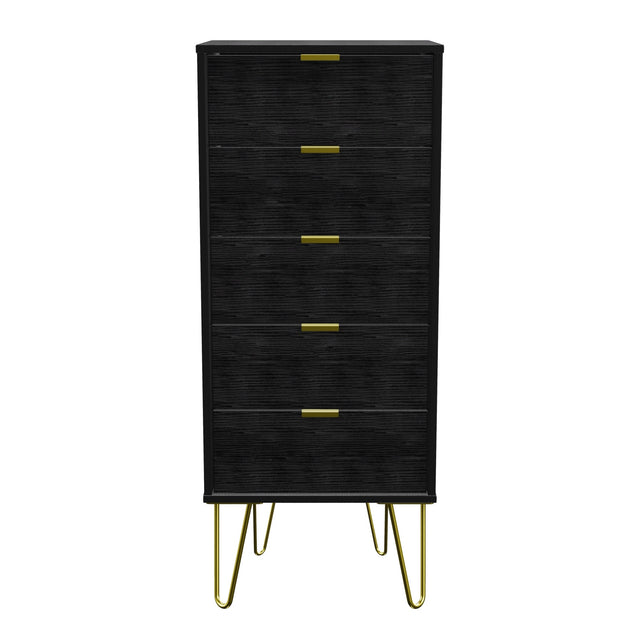 Hong Kong 5 Drawer Narrow Chest with Gold Hairpin Legs - Welcome Furniture