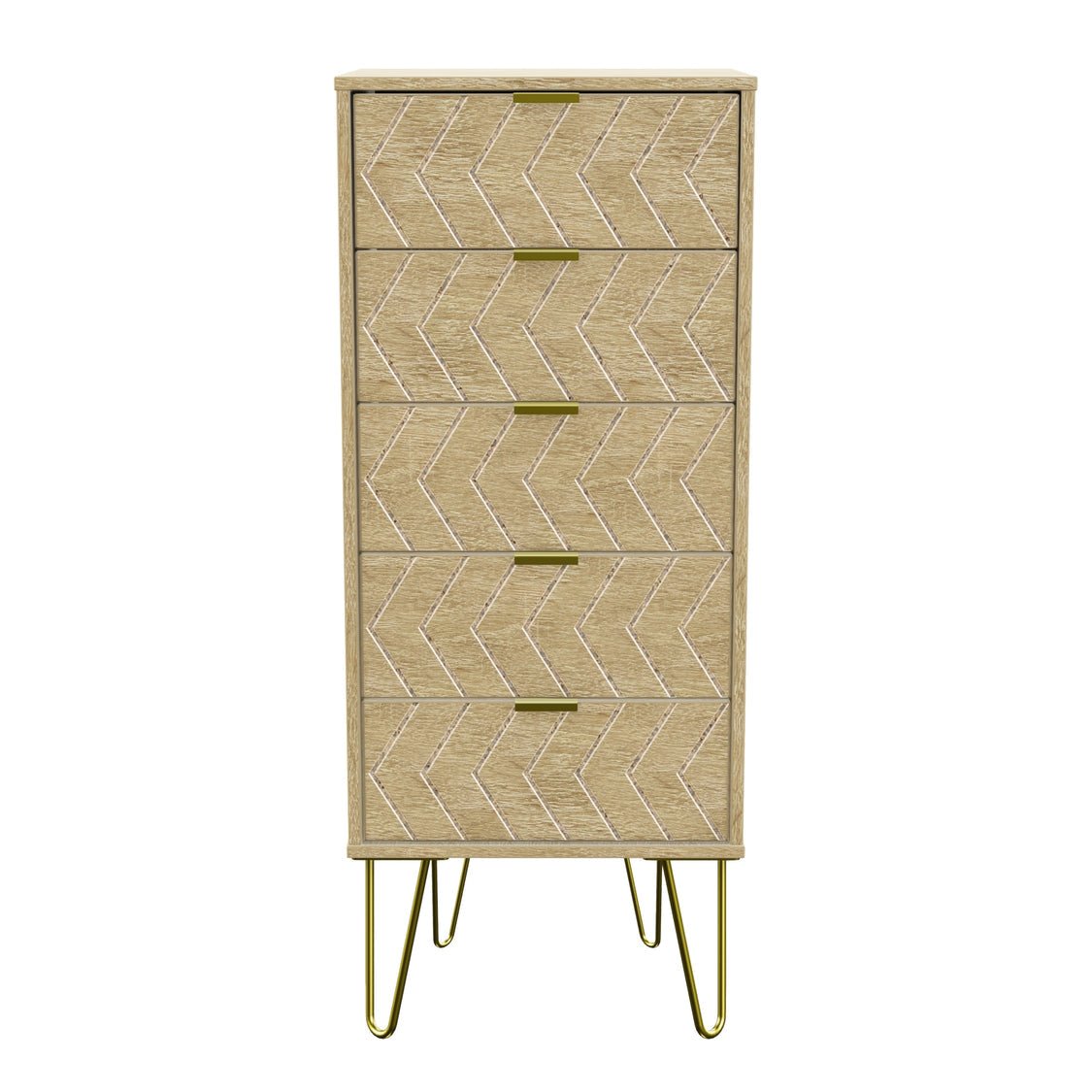 Hong Kong 5 Drawer Narrow Chest with Gold Hairpin Legs - Welcome Furniture