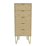 Hong Kong 5 Drawer Narrow Chest with Gold Hairpin Legs - Welcome Furniture