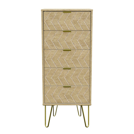 Hong Kong 5 Drawer Narrow Chest with Gold Hairpin Legs - Welcome Furniture