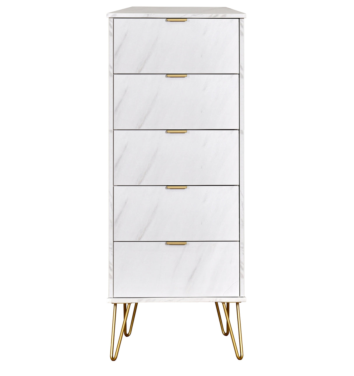 Hong Kong 5 Drawer Narrow Chest with Gold Hairpin Legs - Welcome Furniture