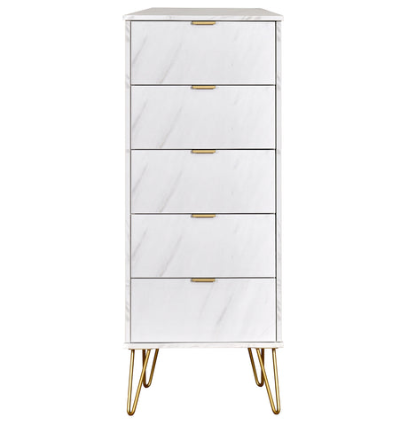 Hong Kong 5 Drawer Narrow Chest with Gold Hairpin Legs - Welcome Furniture