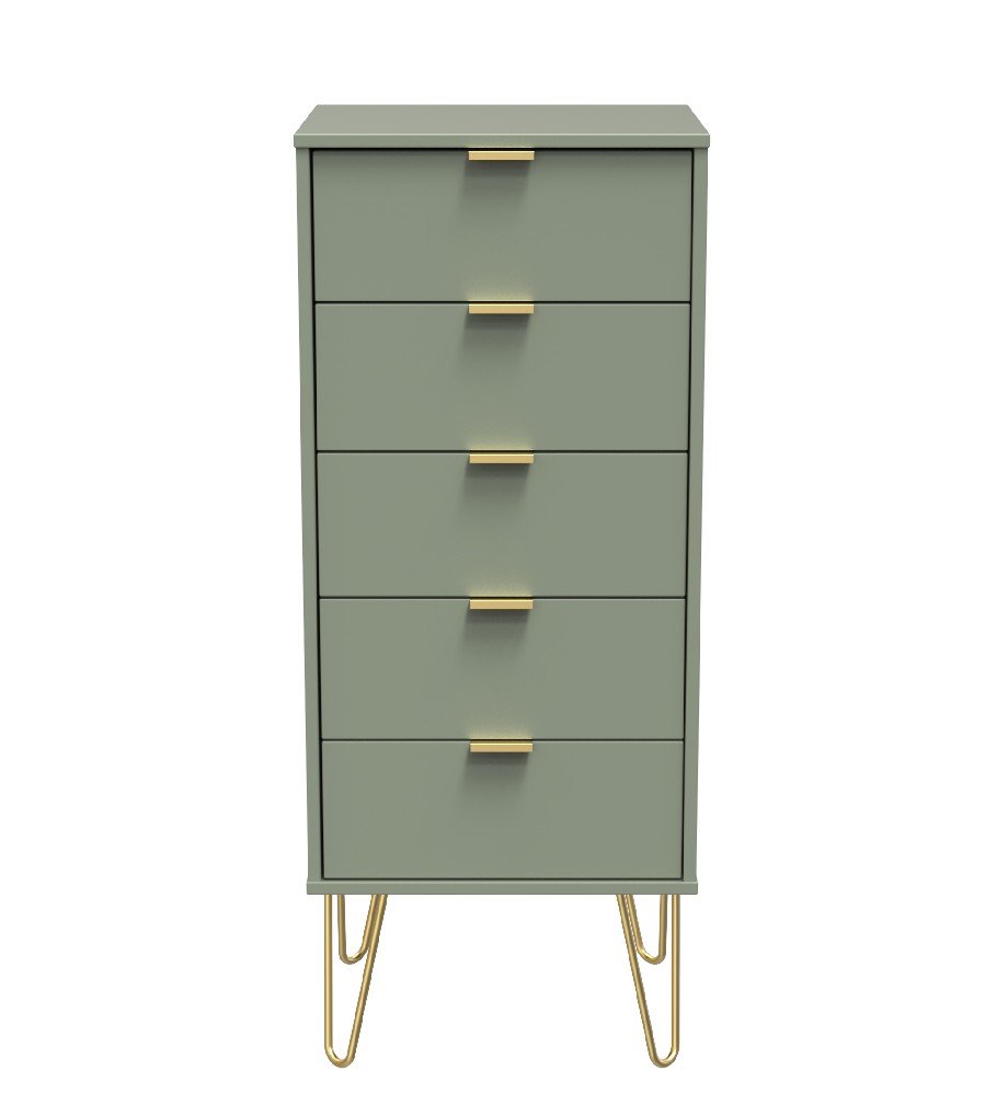 Hong Kong 5 Drawer Narrow Chest with Gold Hairpin Legs - Welcome Furniture