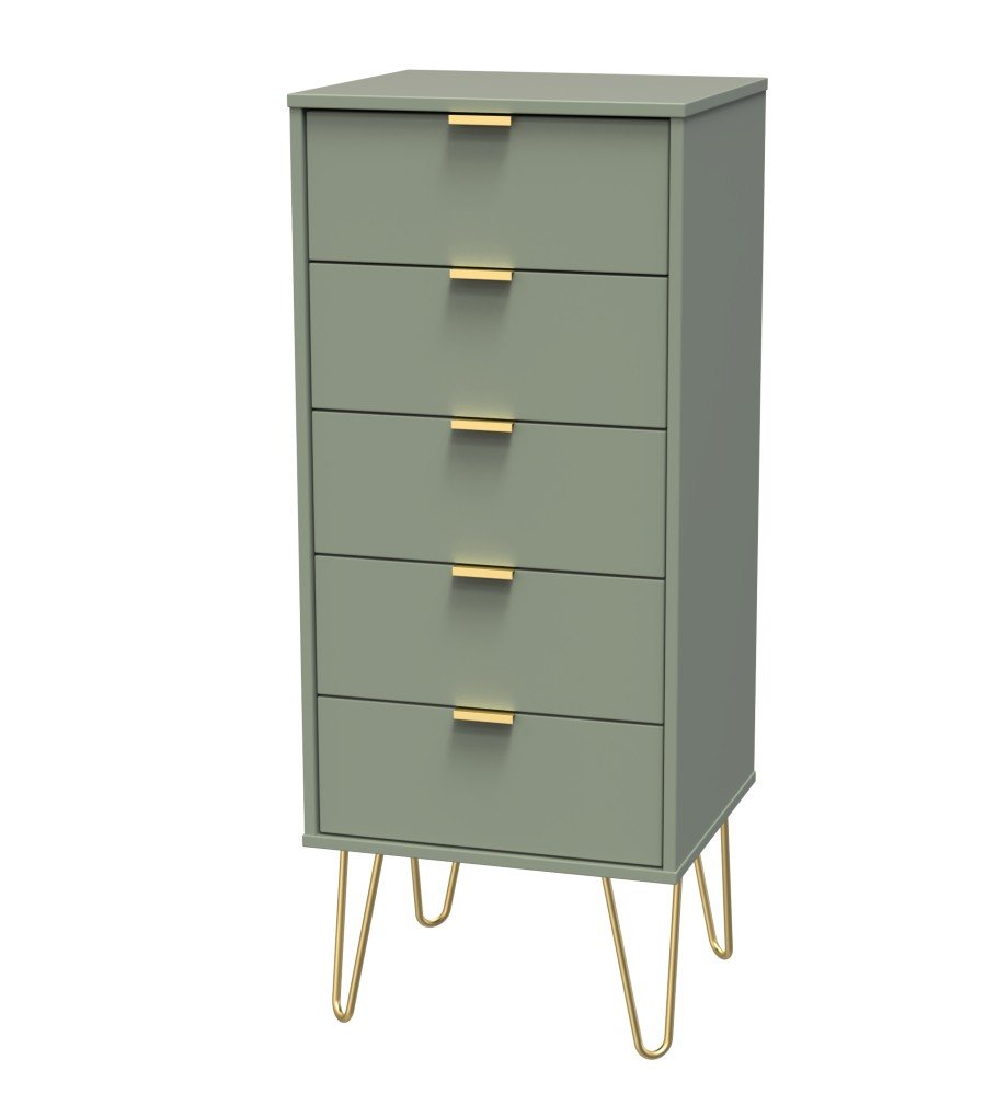 Hong Kong 5 Drawer Narrow Chest with Gold Hairpin Legs - Welcome Furniture