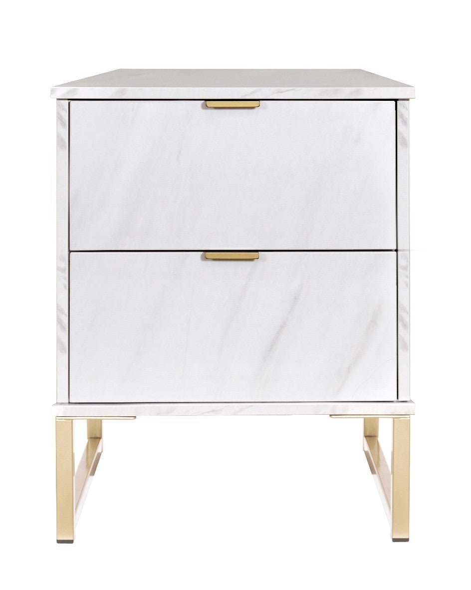 Hong Kong Marble 2 Drawer Bedside Cabinet with Gold Legs - Welcome Furniture