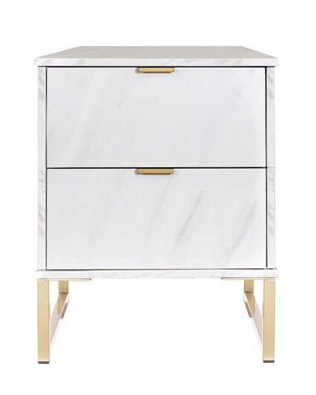 Hong Kong Marble 2 Drawer Bedside Cabinet with Gold Legs - Welcome Furniture