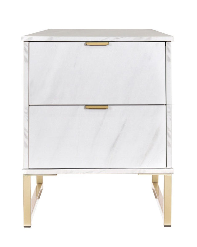 Hong Kong Marble 2 Drawer Bedside Cabinet with Gold Legs - Welcome Furniture