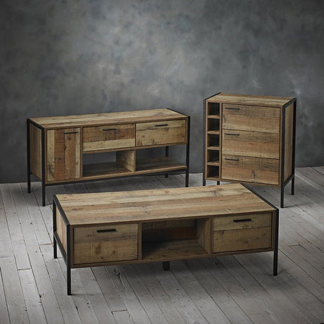 Hoxton Rustic 3 Drawer Wine Cabinet - LPD