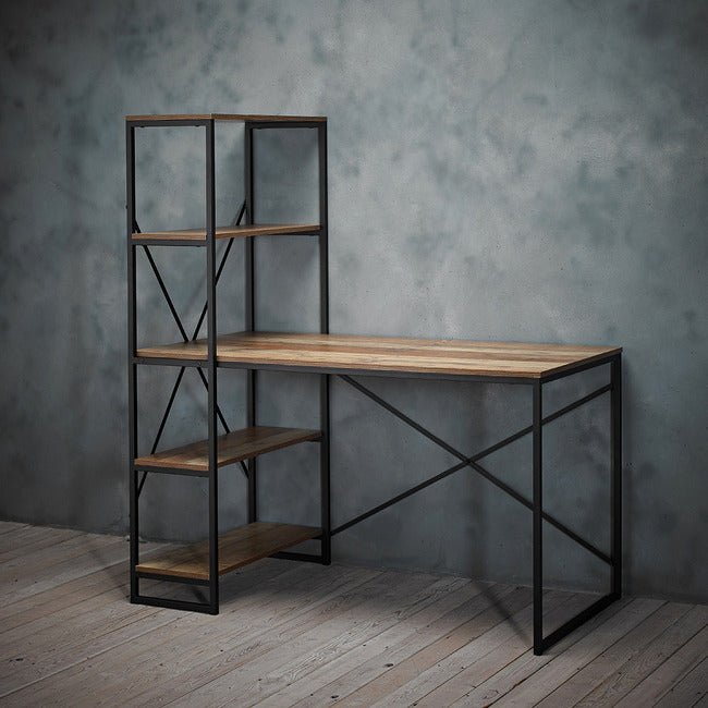 Hoxton Rustic Desk with 3 Shelves - LPD
