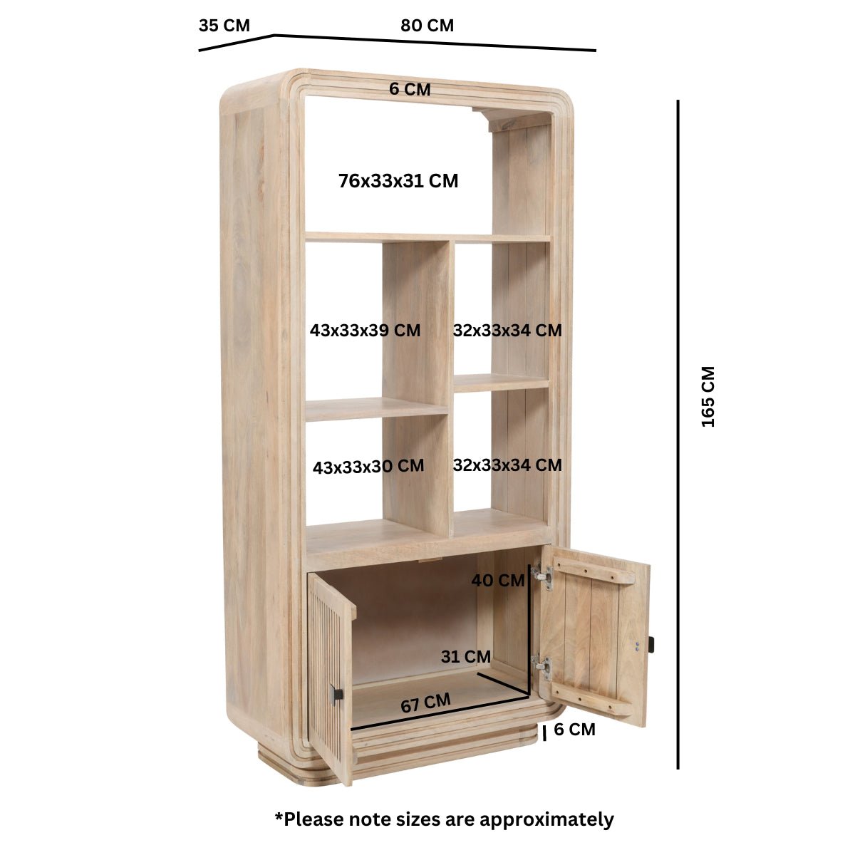 Hudson Carved Mango Wood 2 Door Bookcase - Indian Hub