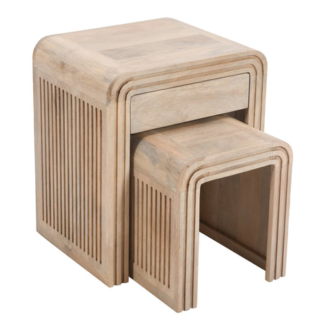 Hudson Carved Mango Wood Nest of Tables - Indian Hub