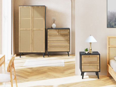 Manila Rattan 3 Piece Bedroom Set with 2 Door Wardrobe, Bedside Table & Chest of 3+2 Drawers
