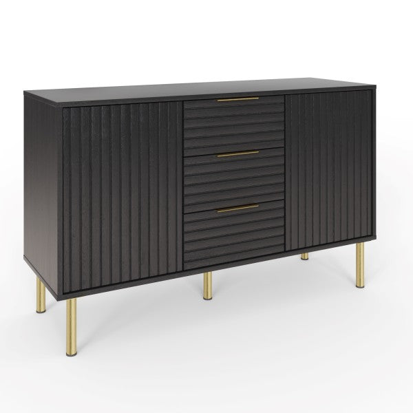 Nervata Black 2 Door 3 Drawer Sideboard with Gold Legs