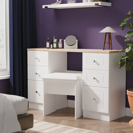 Vienna 6 Drawer Double Pedestal Dressing Table with Oak Top