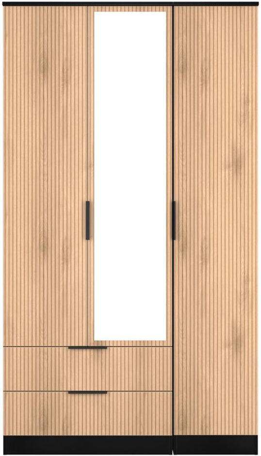 Java Tall Mirrored 2 Drawer 3 Door Triple Wardrobe