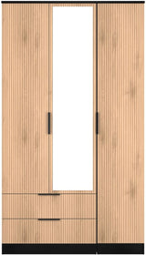 Java Tall Mirrored 2 Drawer 3 Door Triple Wardrobe