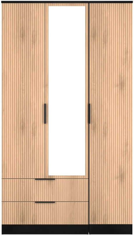 Java Tall Mirrored 2 Drawer 3 Door Triple Wardrobe
