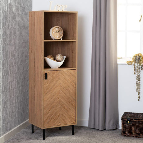 Leon Herringbone Retro 1 Door 2 Shelf Cabinet - Seconique