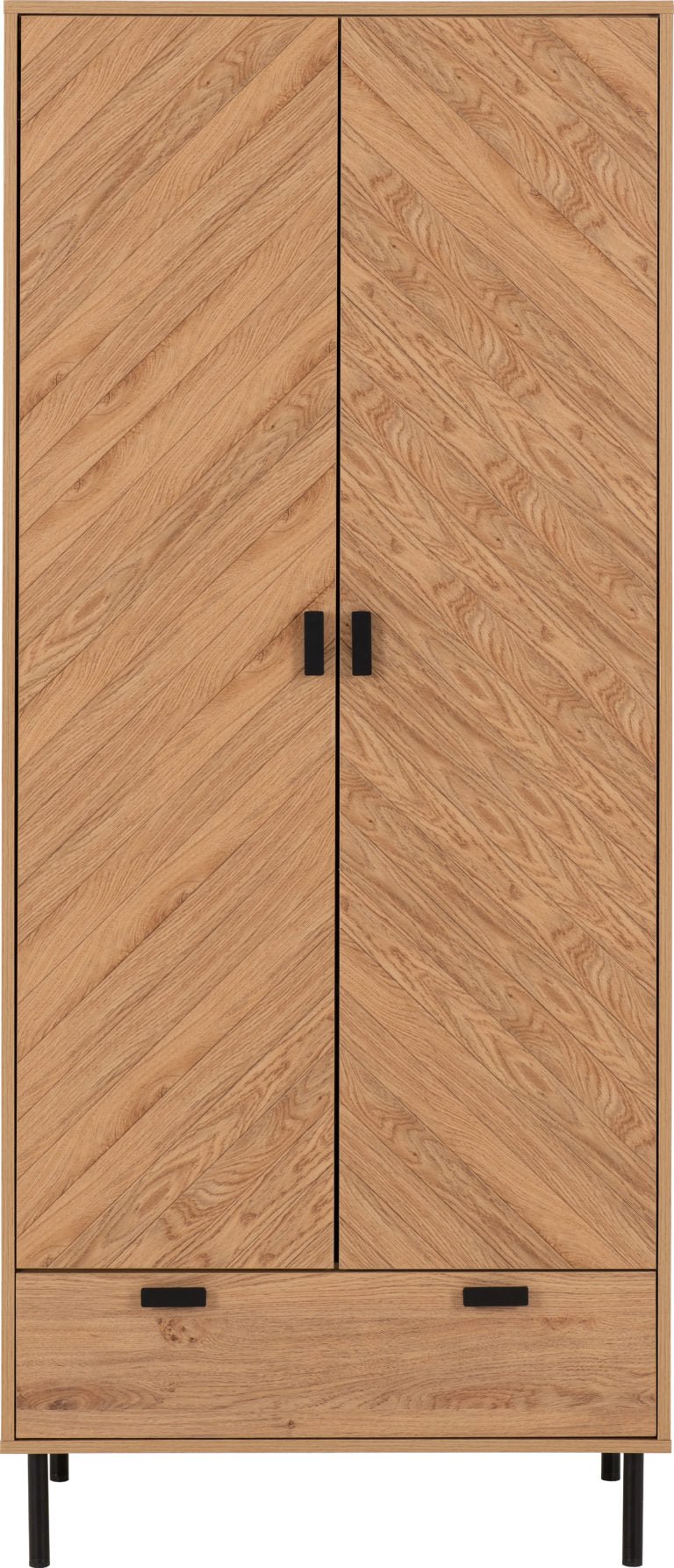 Leon Herringbone Retro 2 Door 1 Drawer Wardrobe - Seconique