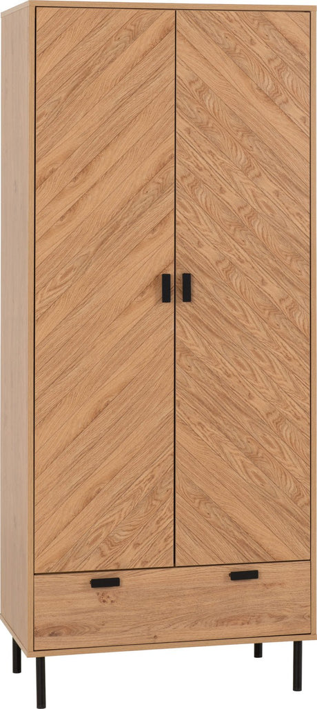 Leon Herringbone Retro 2 Door 1 Drawer Wardrobe - Seconique