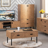 Leon Herringbone Retro 2 Door 2 Drawer Cabinet - Seconique