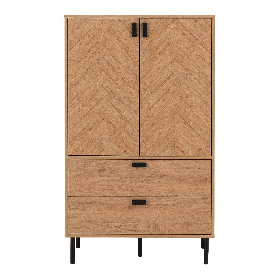 Leon Herringbone Retro 2 Door 2 Drawer Cabinet - Seconique