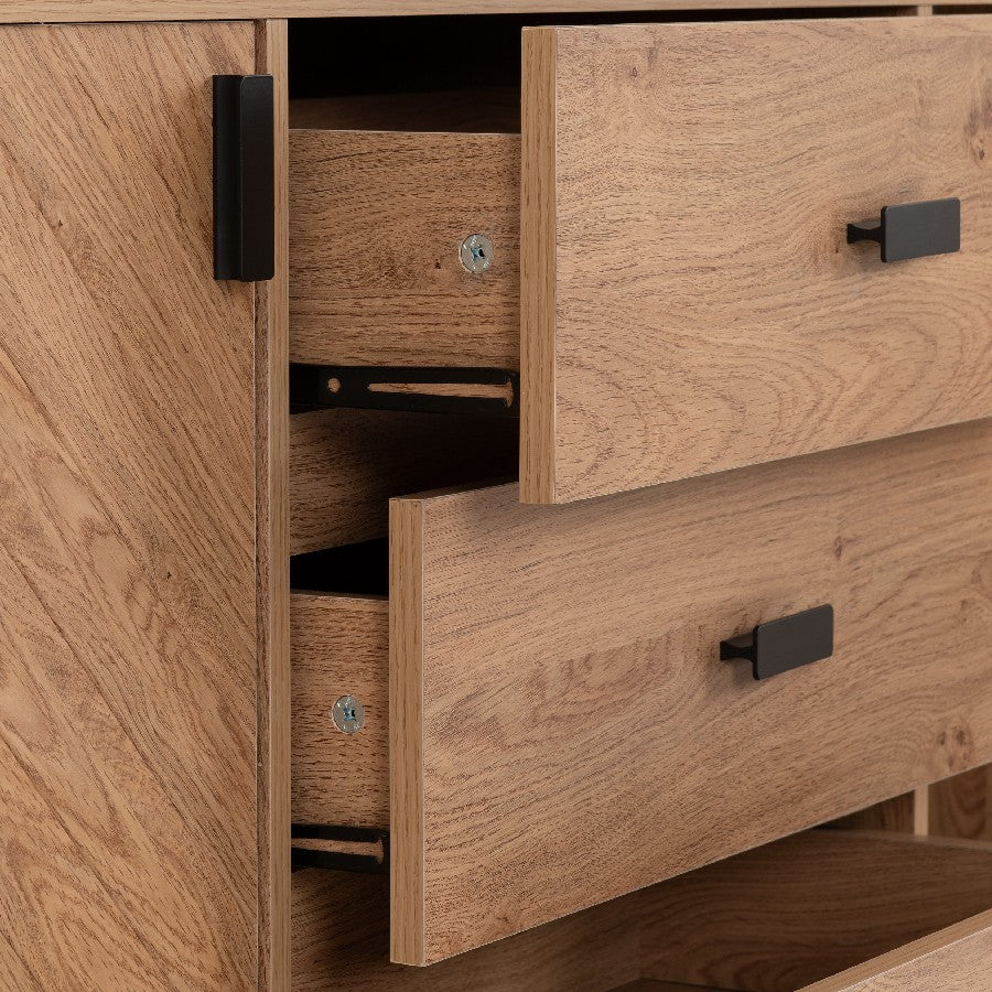 Leon Herringbone Retro 2 Door 3 Drawer Sideboard - Seconique
