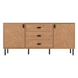 Leon Herringbone Retro 2 Door 3 Drawer Sideboard - Seconique